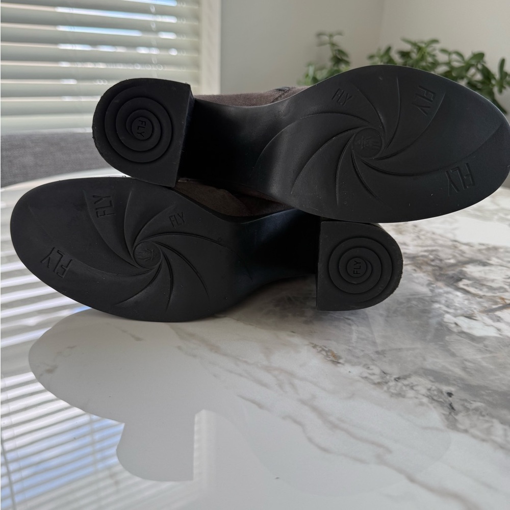 Fly London Grey and Black Suede Heeled Boots. - Picture 6 of 8